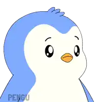 a blue and white penguin with the word pengu on the bottom left