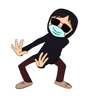 a cartoon character wearing a mask and sunglasses is making a stop sign