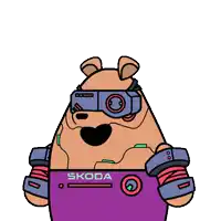a cartoon drawing of a bear wearing a virtual reality headset with the words no enyaq no party below it