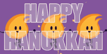 a purple background with the words happy hanukkah written on it