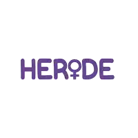 a purple and white logo for herode with a female symbol
