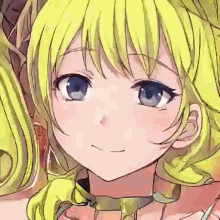 a girl with blonde hair and blue eyes is smiling