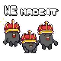 three pixel art characters with crowns on their heads are holding hands in front of the word wbmadeit