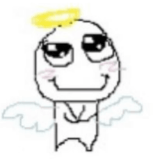 a cartoon character with wings and a halo on his head is smiling .