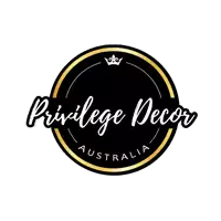a logo for privilege decor australia with a crown on top