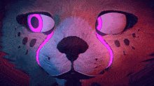 a close up of a furry animal 's face with glowing pink eyes