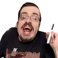 a man with glasses and a mustache is holding a marker in his hand