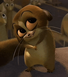 a close up of a cartoon character with a long nose