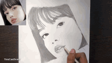a pencil drawing of a woman 's face with the words youcandraw written below it