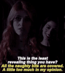 a woman with red hair says this is the least revealing thing you have all the naughty bits are covered little too much in my opinion