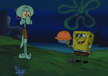 a squidward from spongebob squarepants is standing in a dark room