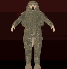 a cartoon of a dog in a military uniform carrying a backpack