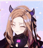 a girl with horns on her head is smiling