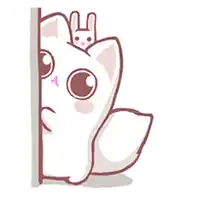 a cartoon drawing of a cat with a rabbit on its head