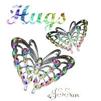 a greeting card with three butterflies and the words hugs by j.s. sam
