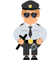 a cartoon of a police officer wearing sunglasses and holding a baton and handcuffs
