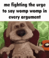 a cartoon dog is sitting in a chair with a telephone in the background .