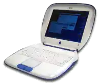a white and blue laptop with the word ark on the top left