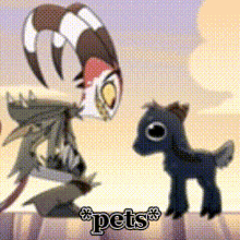 a cartoon of a dragon and a goat standing next to each other with the word pets above them .