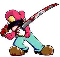 a cartoon drawing of mario holding a bloody knife