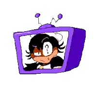 a pixel art of a cartoon character in a purple tv screen