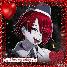 a picture of a red haired anime character with the words i love my hubby on the bottom