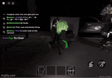 a screenshot of a video game with the words tap to chat on the bottom