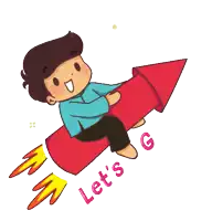 a cartoon of a boy sitting on a rocket with the words let 's goooo