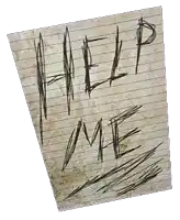 a piece of paper with the words help me written on it .