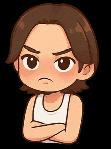 a cartoon drawing of a boy with his arms crossed