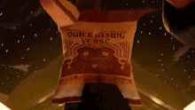 a bag of quick rising yeast is being held by a monster