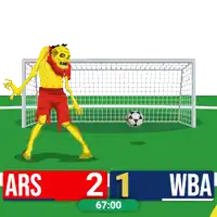 a soccer game between ars and wba with a zombie in the goal