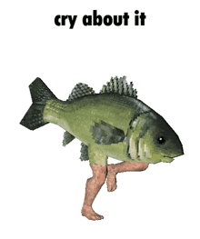 a fish with human legs and the words cry about it
