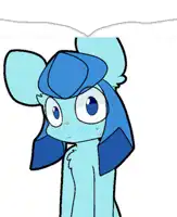 a cartoon drawing of a blue cat with a blue hat on