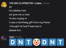 a screenshot of a conversation between the big clxpington and njohe