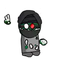 a cartoon drawing of a ninja with a green eye
