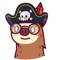 a cartoon sloth wearing a pirate hat with a skull on it