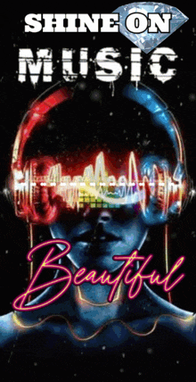 a poster for shine on music beautiful with a woman wearing headphones