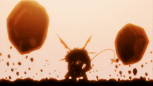 a silhouette of a monster with wings standing in front of a pile of rocks
