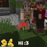 a group of minecraft characters standing next to each other with the number 3 in white