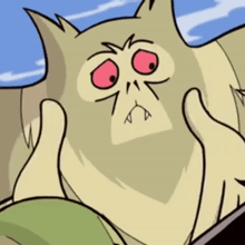 a cartoon of a bat with big red eyes