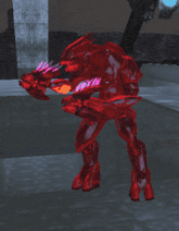 a red robot with purple glowing arms and legs