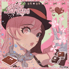 a picture of a girl with the words good morning