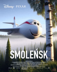 a disney pixar movie poster shows a smiling airplane