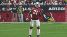 an anime cards fan has entered the chat on a football field