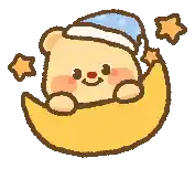 a cartoon of a teddy bear sleeping on a crescent moon with stars .