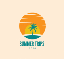 a logo for summer trips in 2024 with a palm tree and sun
