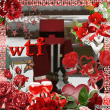 a collage of red flowers and hearts with the word wii in the middle