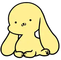 a cartoon drawing of a yellow bunny with a black nose