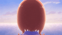 the back of a girl 's head against a blue sky